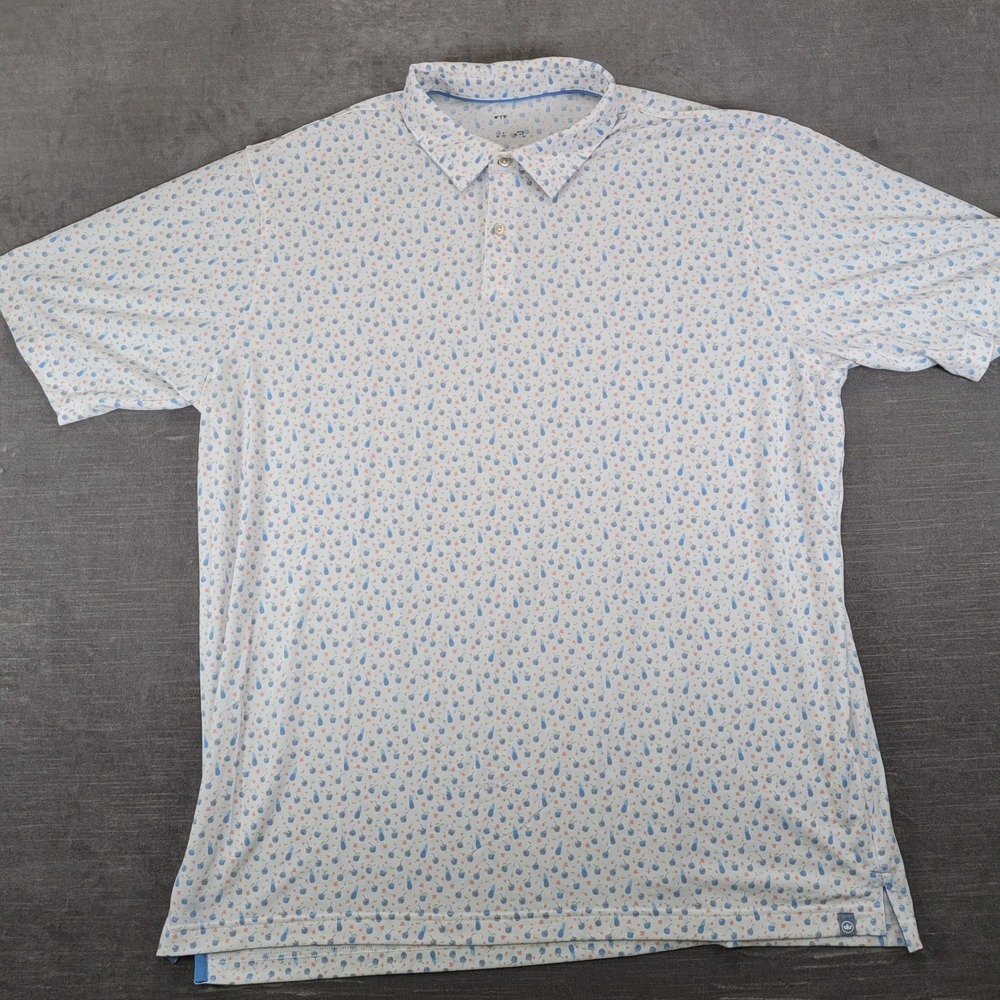 Peter Millar Seaside Mens White Cocktail Pineapple AOP Performance Polo Shirt XL